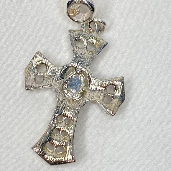 Cross Pendant Opalescent And  Clear Rhinestones Pave Silver Tone Ball Chain - Picture 5 of 10